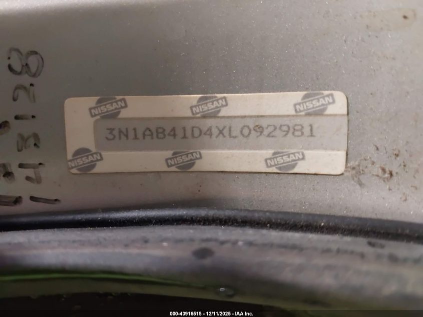 1999 Nissan Sentra Gxe/Xe VIN: 3N1AB41D4XL092981 Lot: 43916515