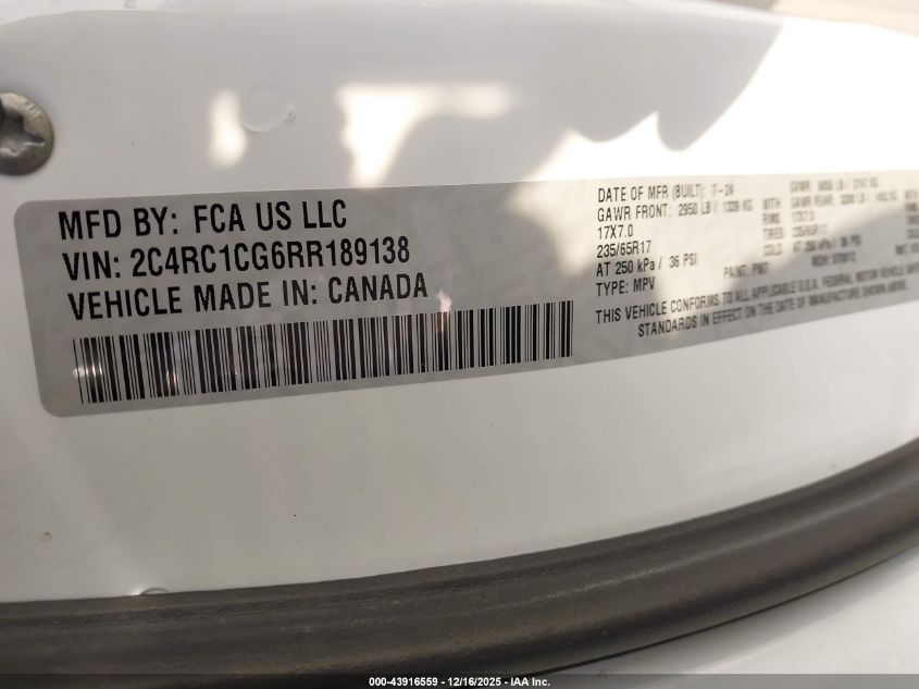 2024 Chrysler Voyager Lx VIN: 2C4RC1CG6RR189138 Lot: 43916559