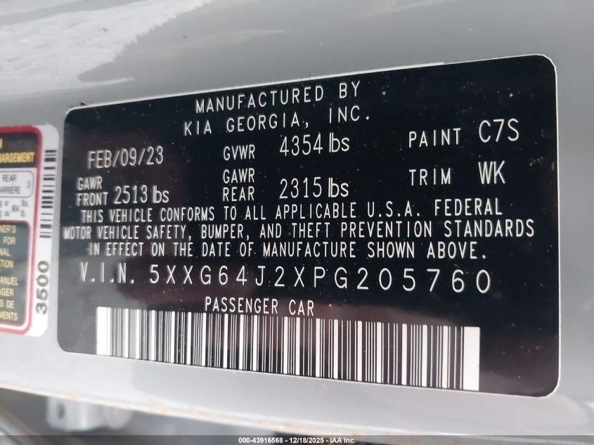 2023 Kia K5 Gt-Line VIN: 5XXG64J2XPG205760 Lot: 43916568