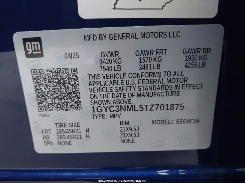 2026 Cadillac Vistiq Sport VIN: 1GYC3NML5TZ701875 Lot: 43916595