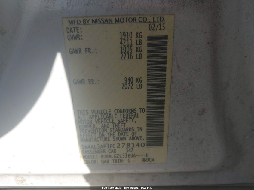 1N4AL3AP3FC278140 2015 NISSAN ALTIMA photo no. 9