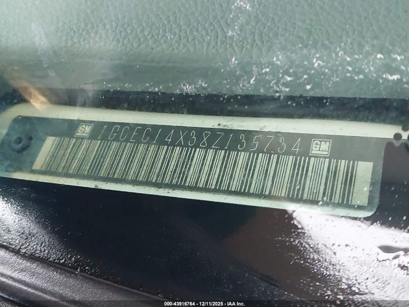 2008 Chevrolet Silverado 1500 Work Truck VIN: 1GCEC14X38Z135734 Lot: 43916764