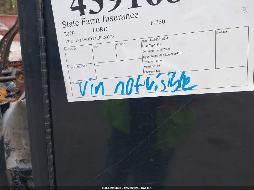 2020 Ford F-350 Xl VIN: 1FT8W3DT4LEE60373 Lot: 43916870