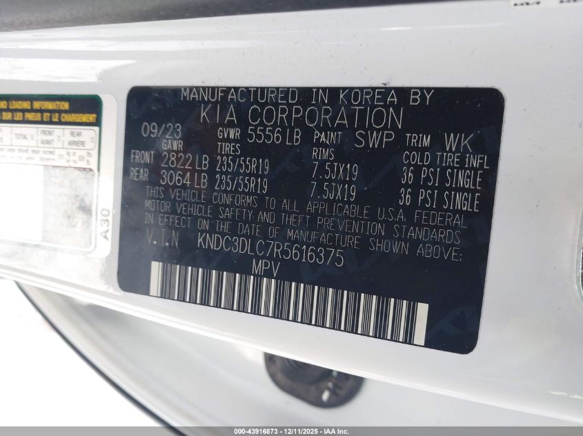 2024 Kia Ev6 Light Long Range VIN: KNDC3DLC7R5616375 Lot: 43916873