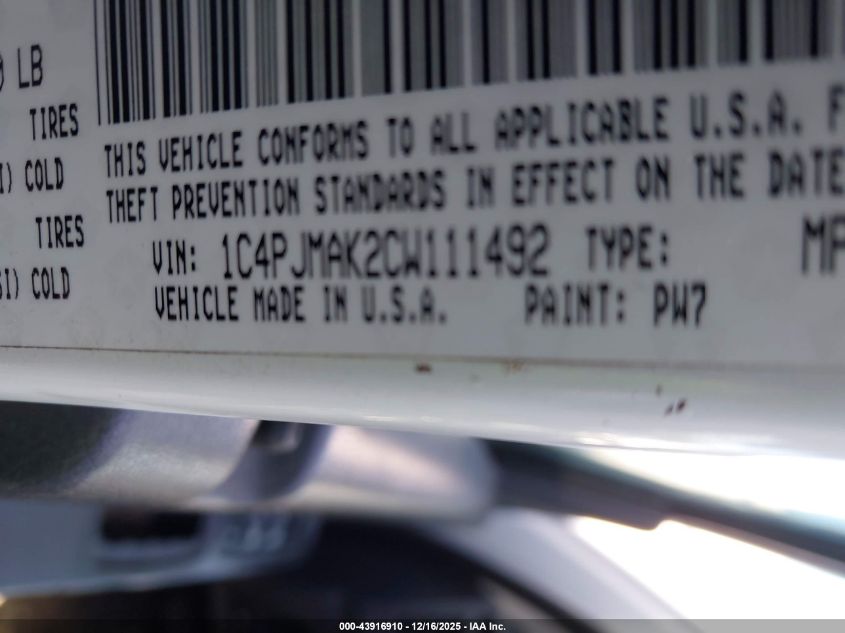 2012 Jeep Liberty Sport VIN: 1C4PJMAK2CW111492 Lot: 43916910