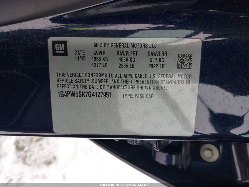 2016 Buick Verano Sport Touring Group VIN: 1G4PW5SK7G4127951 Lot: 43916978