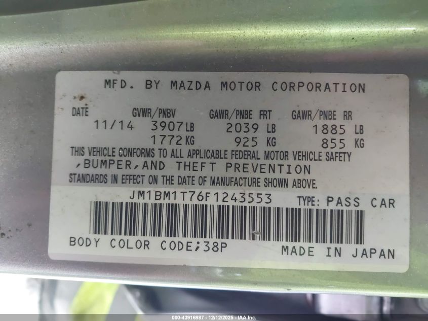 2015 Mazda Mazda3 I Sv VIN: JM1BM1T76F1243553 Lot: 43916987