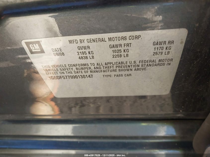 2009 Cadillac Cts Standard VIN: 1G6DF577990130147 Lot: 43917029