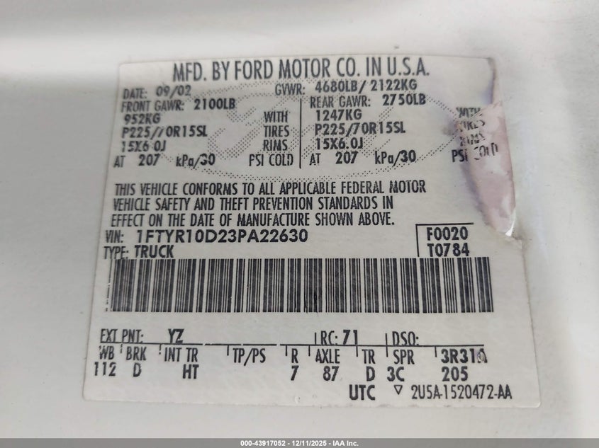 1FTYR10D23PA22630 2003 FORD RANGER photo no. 9