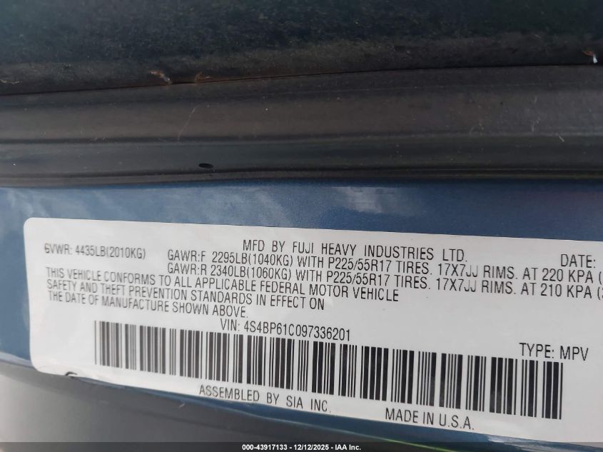 4S4BP61C097336201 2009 SUBARU OUTBACK photo no. 9