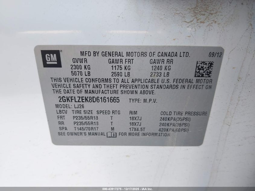 2013 GMC Terrain Denali VIN: 2GKFLZEK8D6161665 Lot: 43917275