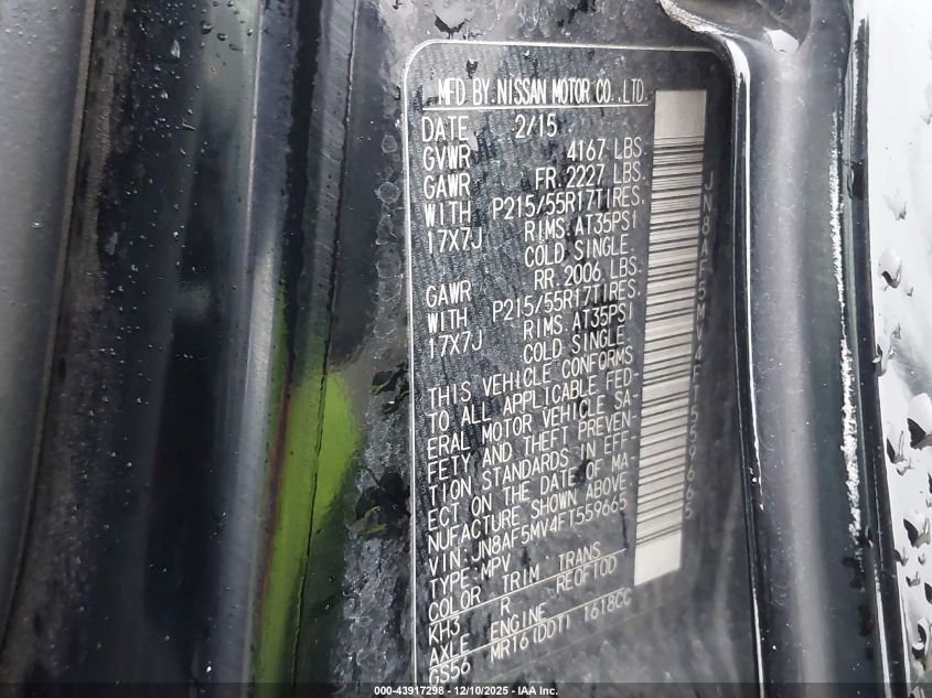 2015 Nissan Juke Sv VIN: JN8AF5MV4FT559665 Lot: 43917298