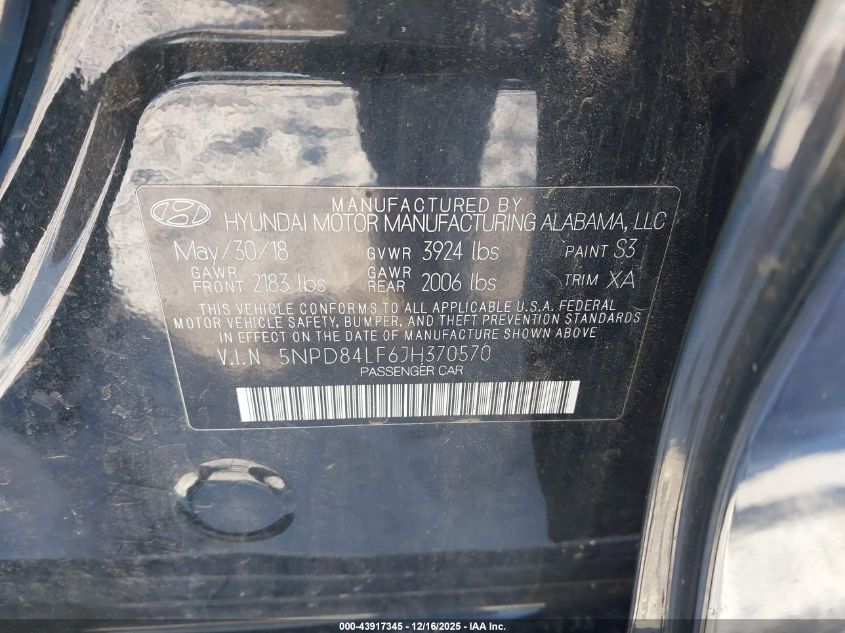 2018 Hyundai Elantra Value Edition VIN: 5NPD84LF6JH370570 Lot: 43917345