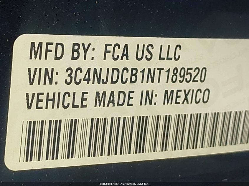 2022 Jeep Compass Limited 4X4 VIN: 3C4NJDCB1NT189520 Lot: 43917387