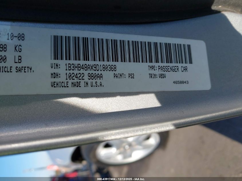 2009 Dodge Caliber Sxt VIN: 1B3HB48AX9D180368 Lot: 43917404