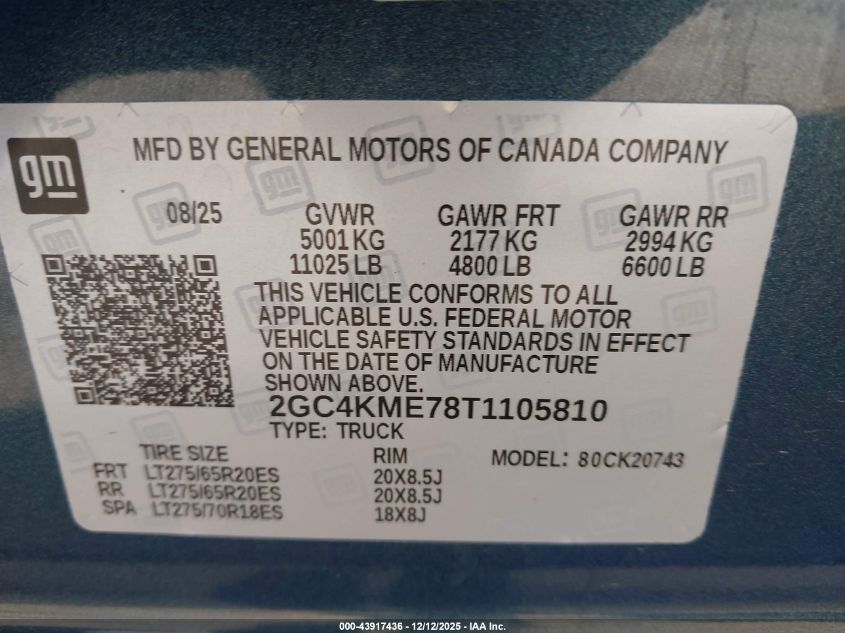 2026 Chevrolet Silverado 2500Hd , Standard Bed, Wt, 4Wd VIN: 2GC4KME78T1105810 Lot: 43917436