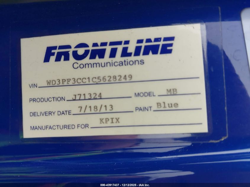 2012 Mercedes-Benz Sprinter 3500 High Roof VIN: WD3PF3CC1C5628249 Lot: 43917437