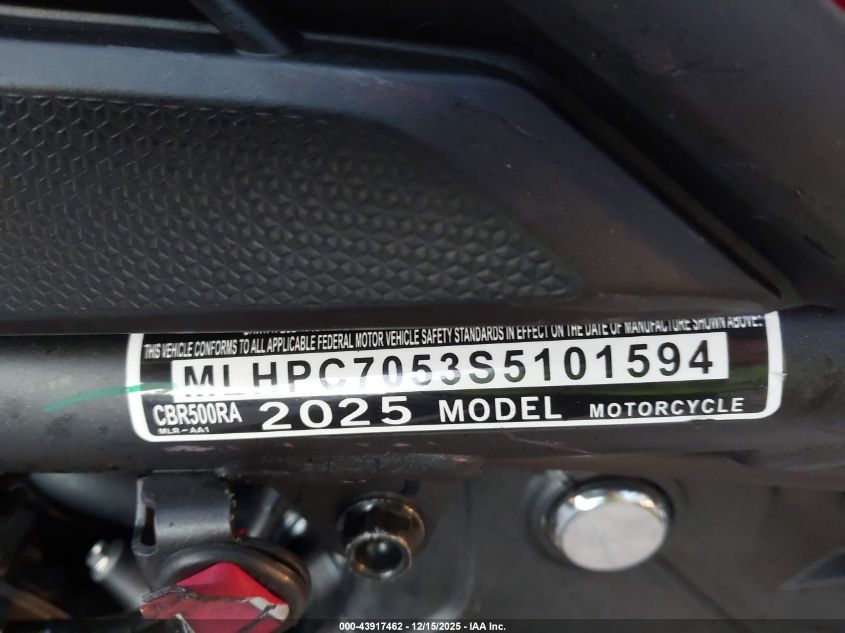 2025 Honda Cbr500 Ra VIN: MLHPC7053S5101594 Lot: 43917462