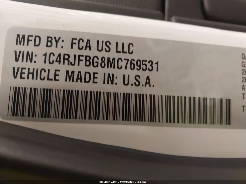 2021 Jeep Grand Cherokee Limited X 4X4 VIN: 1C4RJFBG8MC769531 Lot: 43917498