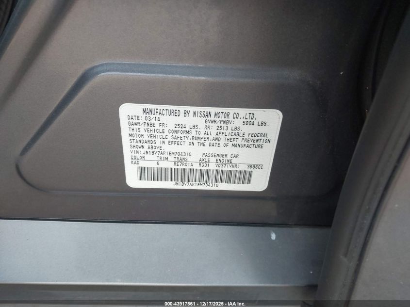 2014 Infiniti Q50 Premium VIN: JN1BV7AR1EM704310 Lot: 43917561