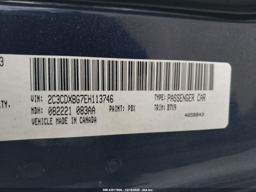 2014 Dodge Charger Se VIN: 2C3CDXBG7EH113746 Lot: 43917606