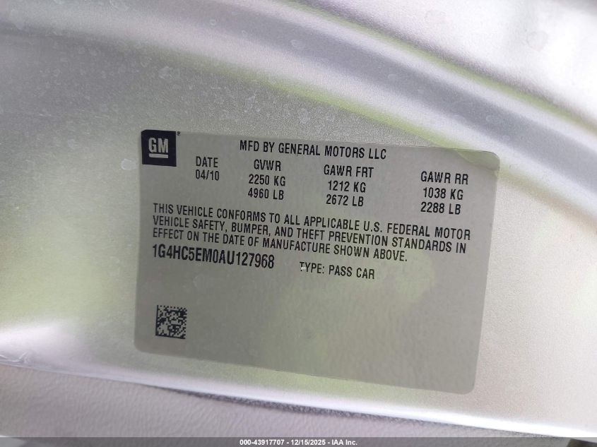 2010 Buick Lucerne Cxl VIN: 1G4HC5EM0AU127968 Lot: 43917707