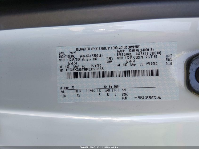 2023 Ford F-350 Chassis Xl VIN: 1FD8X3GT6PED90885 Lot: 43917807