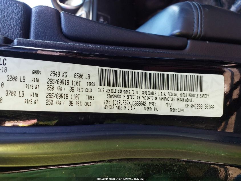 2018 Jeep Grand Cherokee Limited 4X4 VIN: 1C4RJFBGXJC368042 Lot: 43917828