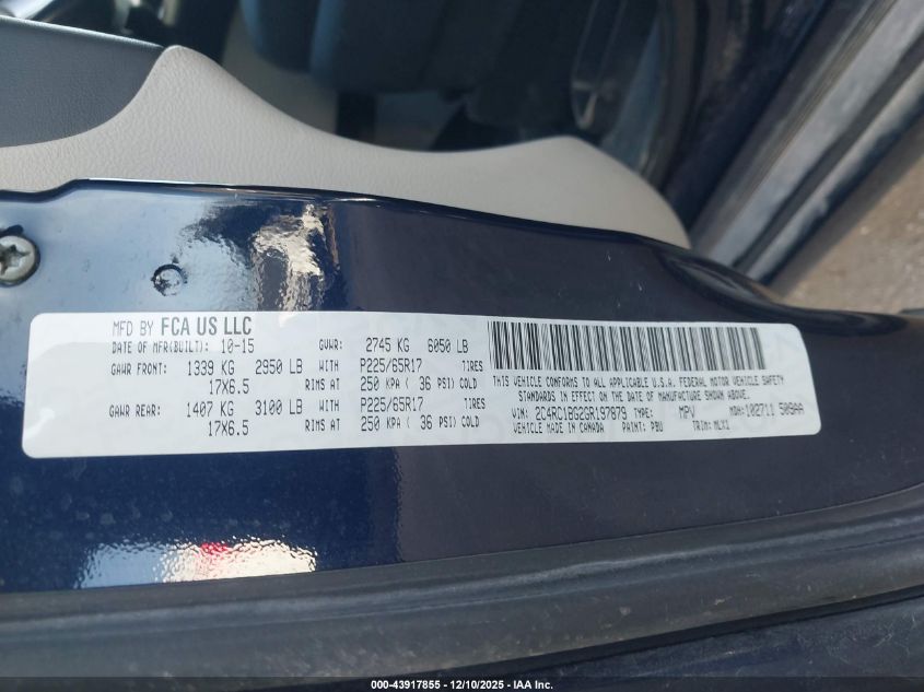 2016 Chrysler Town & Country Touring VIN: 2C4RC1BG2GR197879 Lot: 43917855