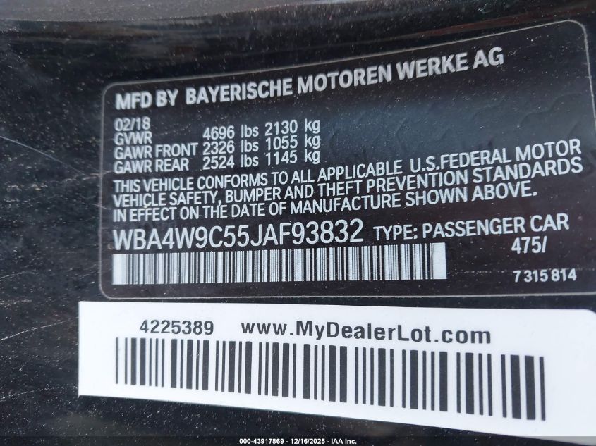 2018 BMW 440I xDrive VIN: WBA4W9C55JAF93832 Lot: 43917869