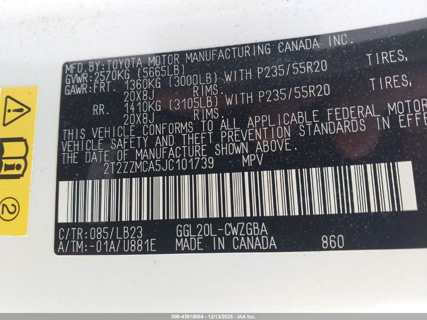 2018 Lexus Rx 350 VIN: 2T2ZZMCA5JC101739 Lot: 43918004