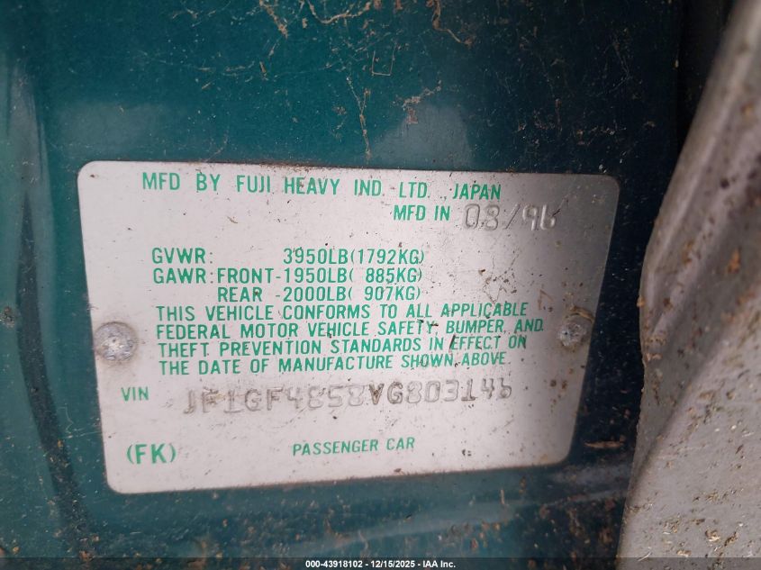 1997 Subaru Impreza Outback Sport VIN: JF1GF4858VG803146 Lot: 43918102