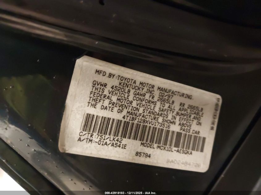 1997 Toyota Avalon Xls VIN: 4T1BF12BXVU173516 Lot: 43918183