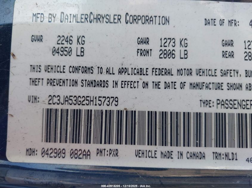 2005 Chrysler 300 Touring VIN: 2C3JA53G25H157379 Lot: 43918205