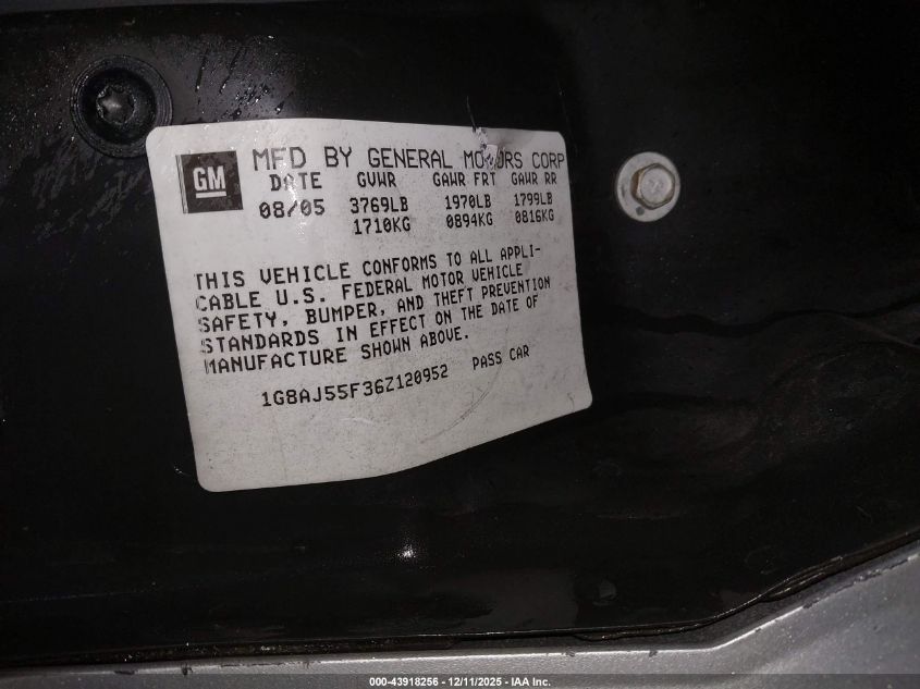 2006 Saturn Ion 2 VIN: 1G8AJ55F36Z120952 Lot: 43918256