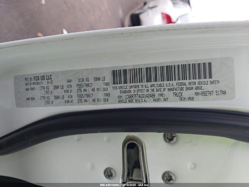 2016 Ram 1500 Tradesman VIN: 1C6RR7FT4GS142400 Lot: 43918305