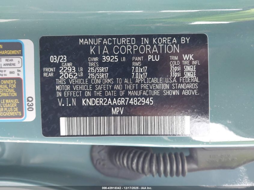 2024 Kia Seltos Ex VIN: KNDER2AA6R7482945 Lot: 43918342