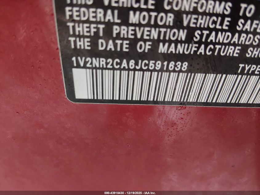 2018 Volkswagen Atlas 3.6L V6 Sel Premium VIN: 1V2NR2CA6JC591638 Lot: 43918430