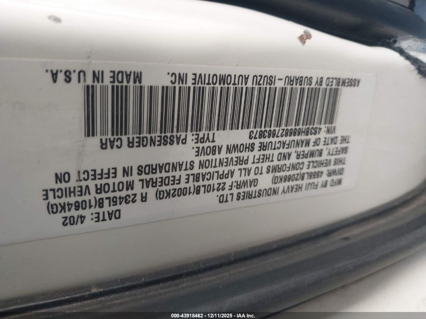 2002 Subaru Outback Limited VIN: 4S3BH686827663873 Lot: 43918462