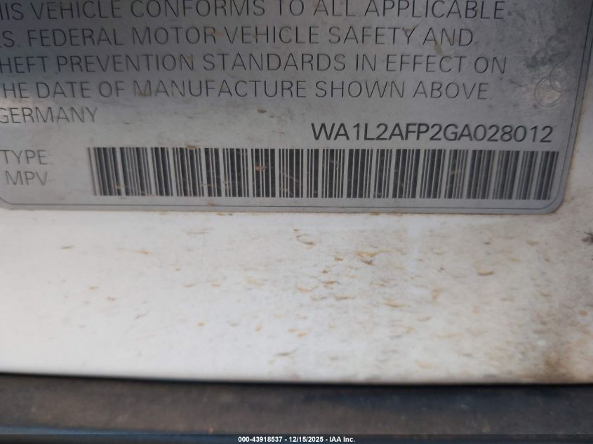 2016 Audi Q5 2.0T Premium VIN: WA1L2AFP2GA028012 Lot: 43918537