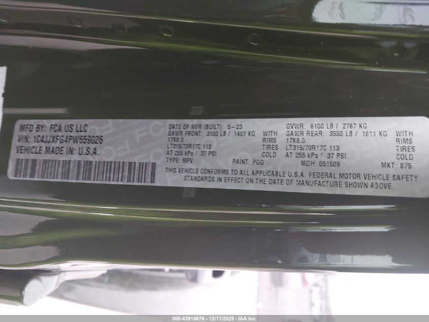 2023 Jeep Wrangler 4-Door Rubicon 4X4 VIN: 1C4JJXFG4PW659026 Lot: 43918676