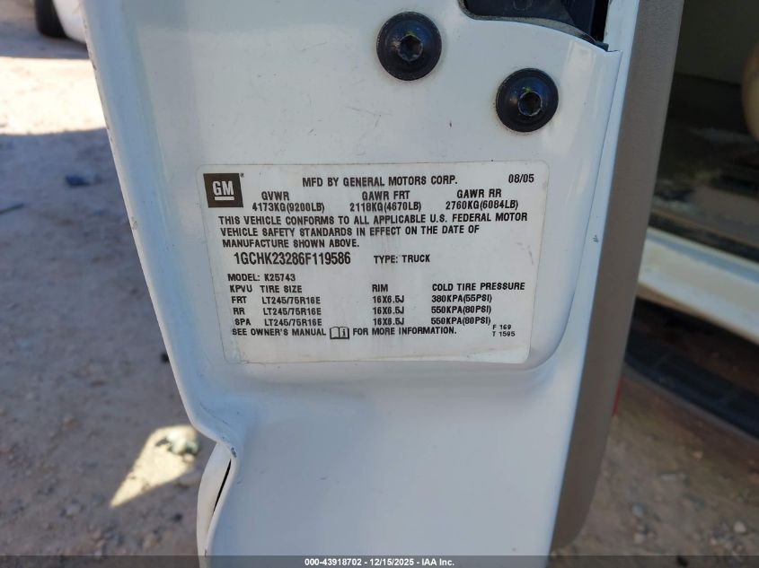 2006 Chevrolet Silverado 2500Hd Lt3 VIN: 1GCHK23286F119586 Lot: 43918702