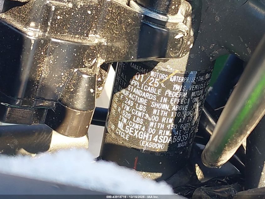 2025 Kawasaki Ex500 H VIN: ML5EXGH14SDA59391 Lot: 43918716