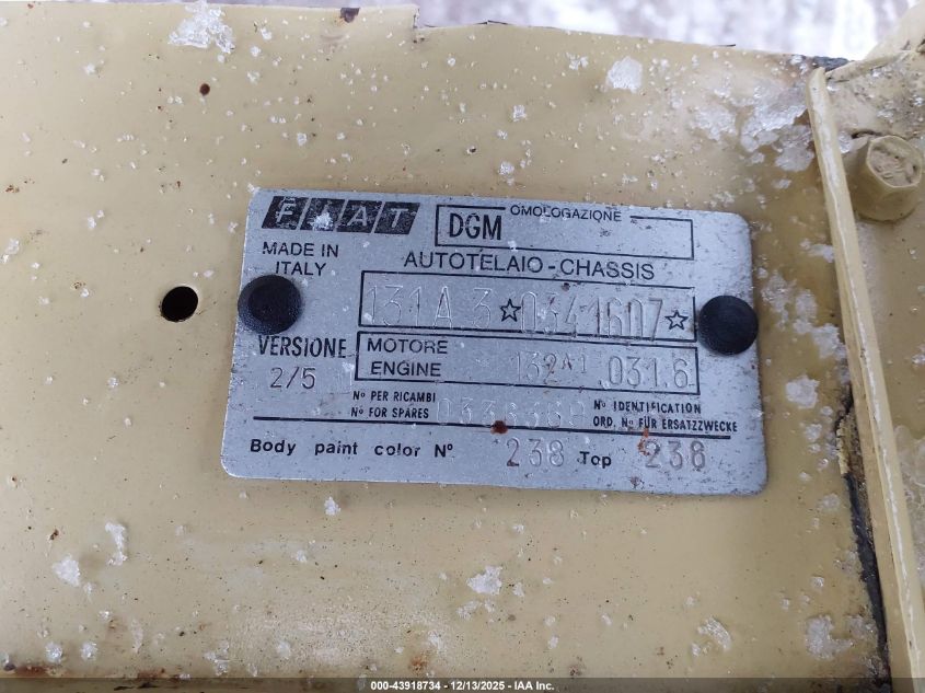 1987 Fiat 131 VIN: 00000131A30341607 Lot: 43918734