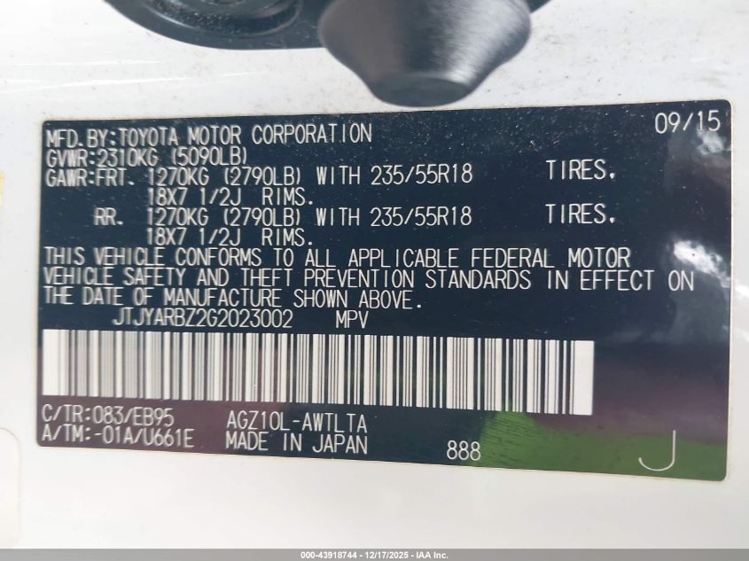 2016 Lexus Nx 200T F Sport VIN: JTJYARBZ2G2023002 Lot: 43918744