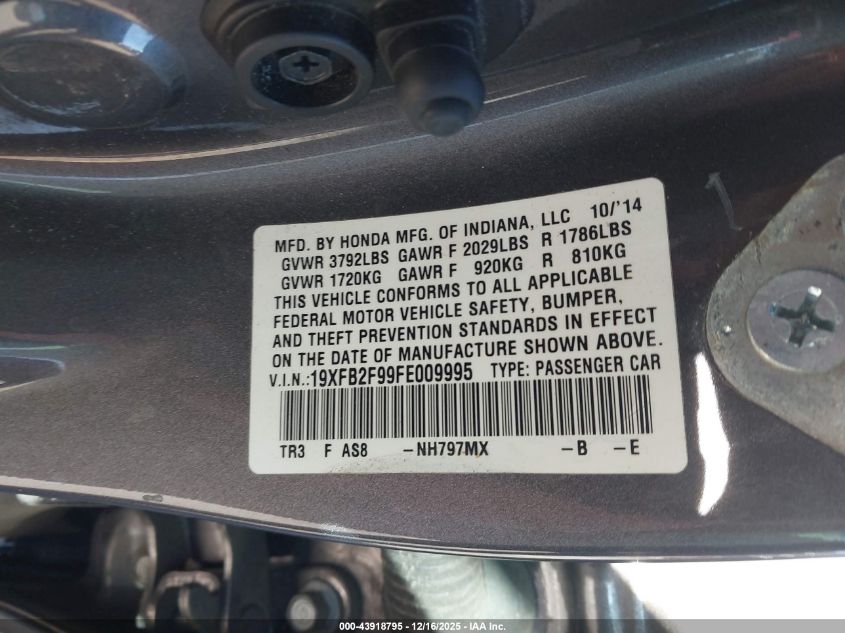 2015 Honda Civic Ex-L VIN: 19XFB2F99FE009995 Lot: 43918795