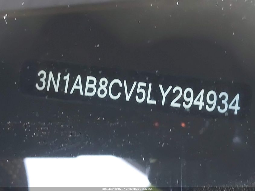 2020 Nissan Sentra Sv Xtronic Cvt VIN: 3N1AB8CV5LY294934 Lot: 43918807