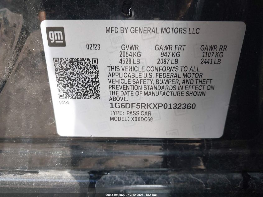 2023 Cadillac Ct4 Premium Luxury VIN: 1G6DF5RKXP0132360 Lot: 43918820