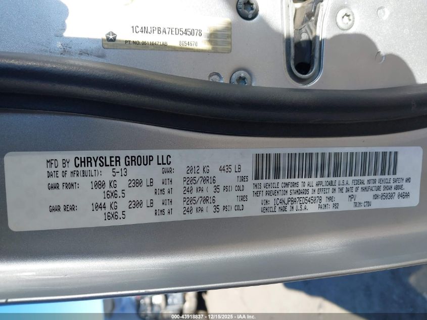 2014 Jeep Patriot Sport VIN: 1C4NJPBA7ED545078 Lot: 43918837