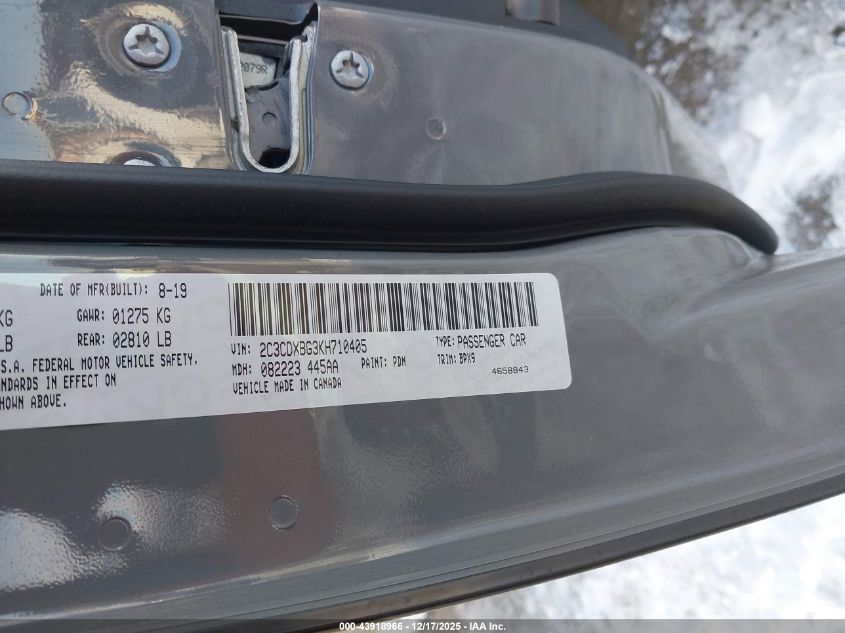 2019 Dodge Charger Sxt Rwd VIN: 2C3CDXBG3KH710405 Lot: 43918966